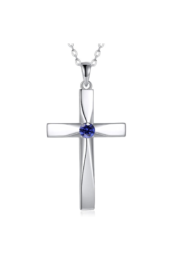 Cross Pendant Necklace 925 Sterling Silver Origami Cross Birthstone Pendant Necklace Religious Cross Gifts for Women Mother‘s Day Jewelry Gifts (September)