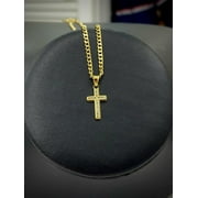 PRIMEJEWELRY269 Cross Pendant Necklace CZ Small 14K Gold Filled Curb Chain Unisex Kids Newborn 17x10mm Cadena Cruz