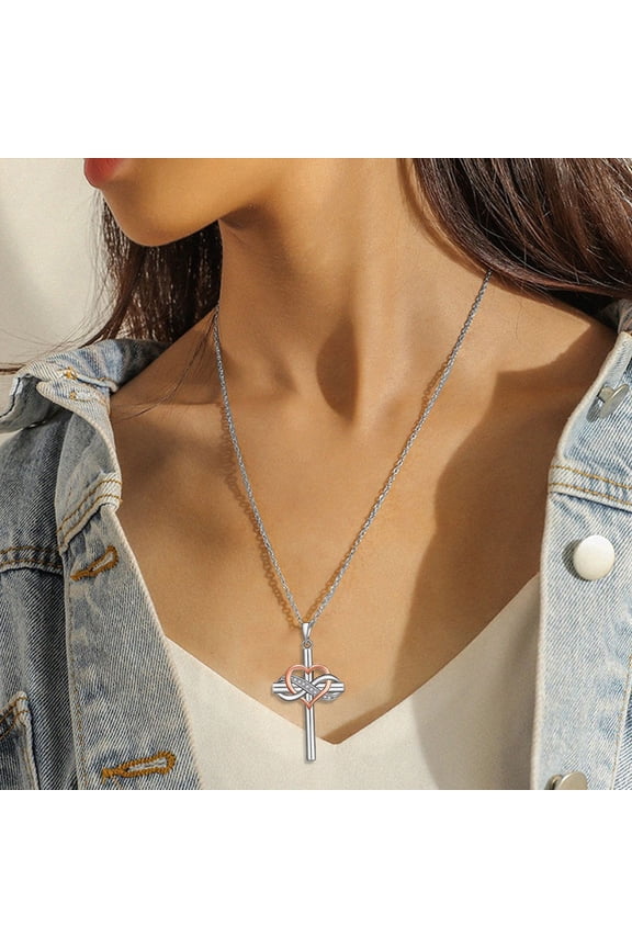 Cross Pendant Necklace Female Love Heart-shaped