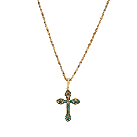 Cross Pendant Necklace for Men Women, Gold Plated Copper Zircon Religious Jewelry, Hip Hop Christian Chain Gift for Him Her, Christmas Birthday Present