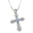 thumbnail image 1 of Cross Pendant Necklace Rhinestone Crystal Rhodium High Polished J0461-BL, 1 of 2