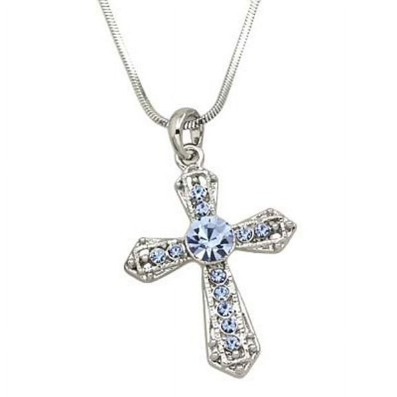 Cross Pendant Necklace Rhinestone Crystal Rhodium High Polished J0461-BL