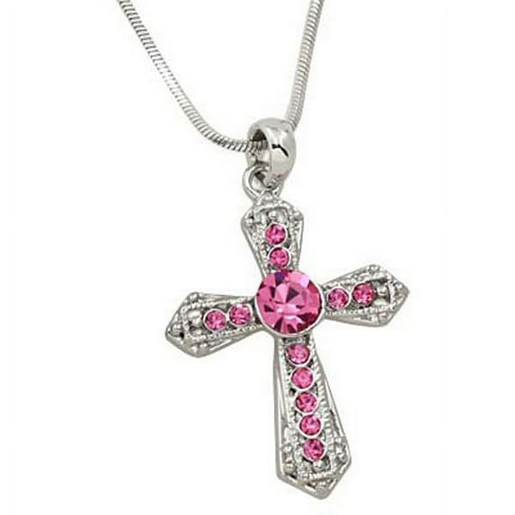 Cross Pendant Necklace Rhinestone Crystal Rhodium High Polished J0461-PK