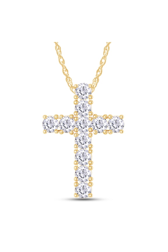 Cross Pendant Necklace Round Cut Lab Created Moissanite Diamond In 10K Solid Yellow Gold Jewelry Along With 18" Chain(G-H Color,VVS1 Clarity,1.00 Cttw)