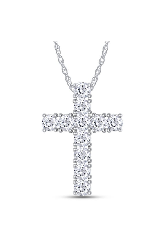 Cross Pendant Necklace Round Cut Lab Created Moissanite Diamond In 10K Solid White Gold Jewelry Along With 18" Chain(G-H Color,VVS1 Clarity,1.00 Cttw)