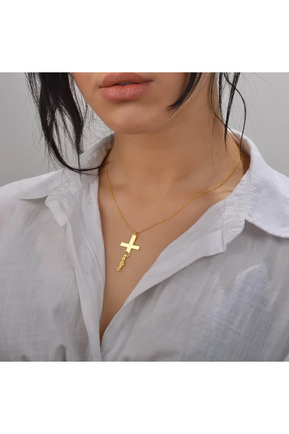 Cross Pendant Necklace Women Custom Name 14K Yellow Gold Necklace Men Gold Chain Choker Personalised Jewelry