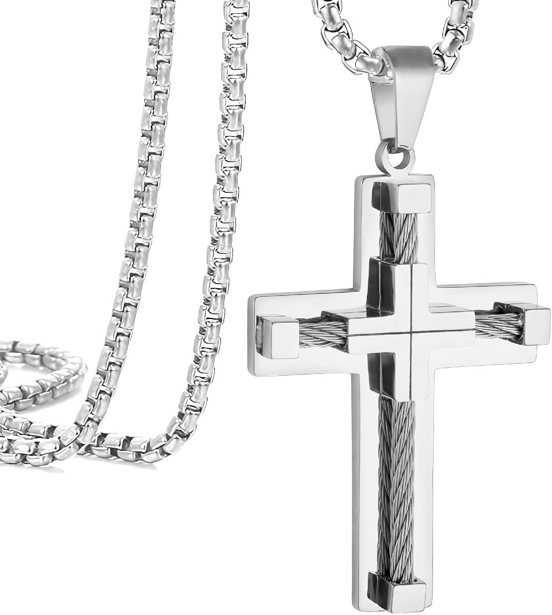 Cross Pendant Necklace for Men Boys, Jesus Christ 316L Stainless Steel ...