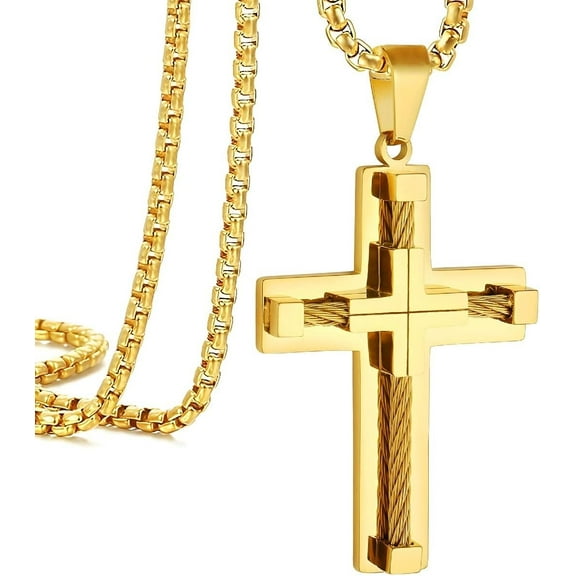 Cross Pendant Necklace for Men, Jesus Christ 316L Stainless Steel 20 to 28 In Chain, Religious Jewelry with Silver/Gold/Black/Multicolor
