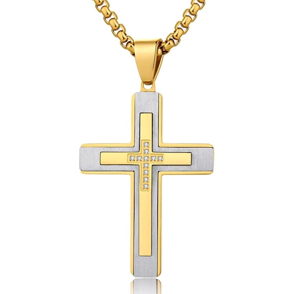 Cross Pendant Necklace for Men, Large Jesus Christ 316L Stainless Steel Cross Pendant Necklace, Box Chain Heavy Duty Necklace for Men