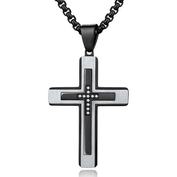 Cross Pendant Necklace for Men, Large Jesus Christ 316L Stainless Steel Cross Pendant Necklace, Box Chain Heavy Duty Necklace for Men