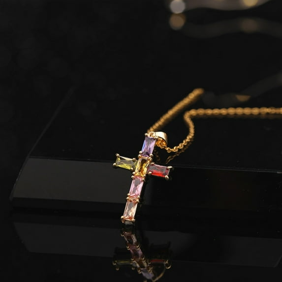 Cross Pendant Necklace for Women Color Zircon Sense Hip Hop Sweater Necklace for Women Jewelry Valentines Day