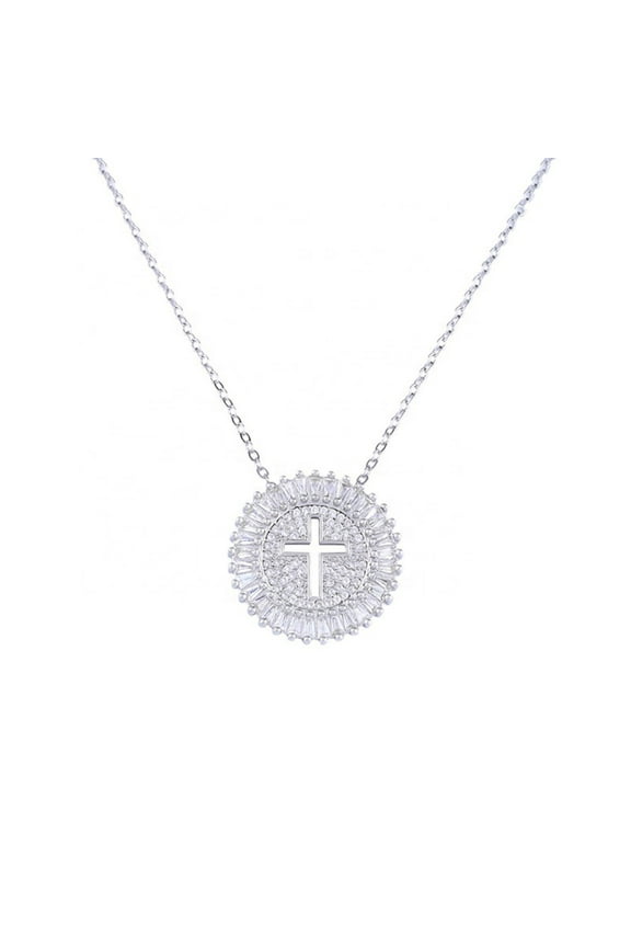 Cross Pendant Necklace for Women Copper Inlaid with Diamonds Hollow Cross Necklace for Women Jewelry Valentines Day