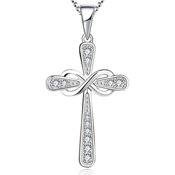 Cross Pendant Necklace for Women Eternal Infinite Love 8 Characters with Diamonds for Women Jewelry Valentines Day