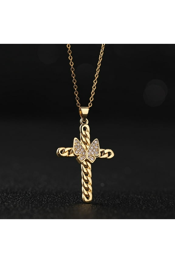 Cross Pendant Necklace for Women Gold Plated Titanium Steel Golden Butterfly for Women Jewelry Valentines Day