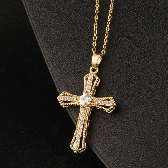 Cross Pendant Necklace for Women Hip Hop Real Gold Plated Copper Microencrusted Zircon Pendant for Women Jewelry Valentines Day