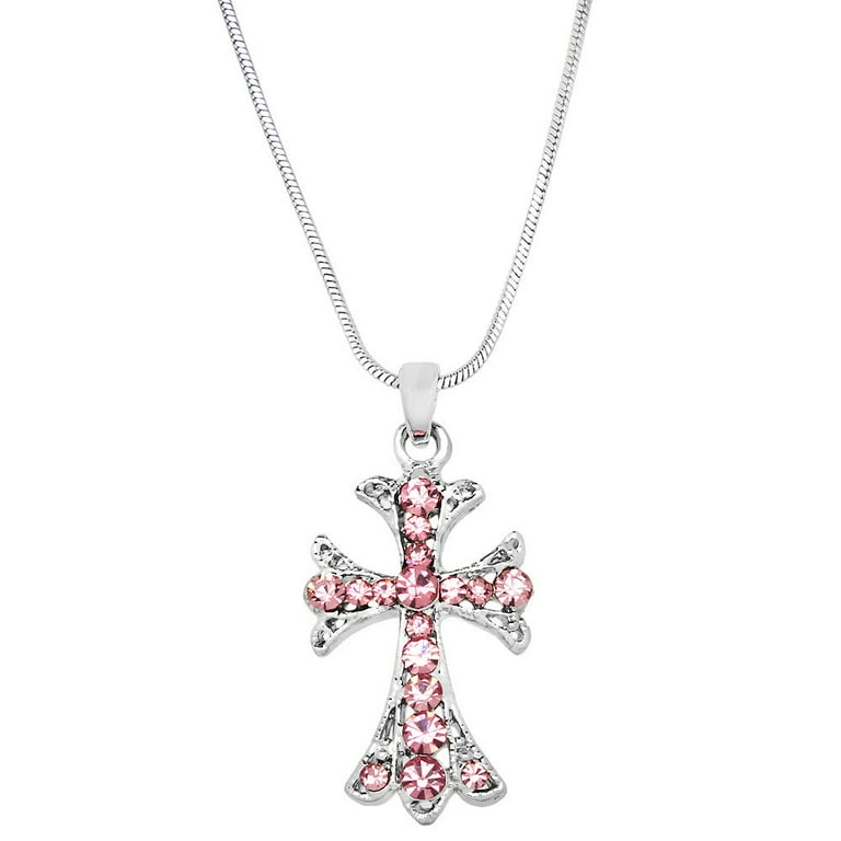 Cross Pendant Necklace or Earring Clear Rhinestone Crystal Rhodium