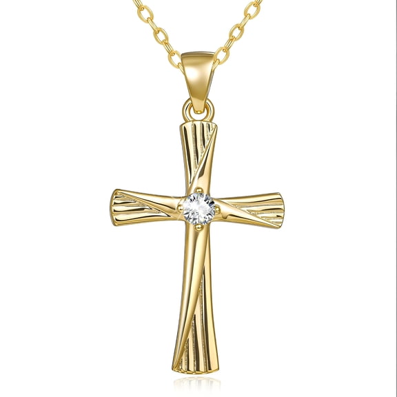 HXWZB Gold Plated Cross Birthstone Necklace for Women Classic Pendant