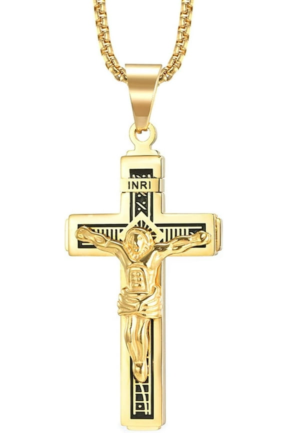 Cross Pendant Necklaces For Men Titanium Steel Jesus Prayer Male Christian Collar Lucky Accessory Necklace Jewelry Gifts