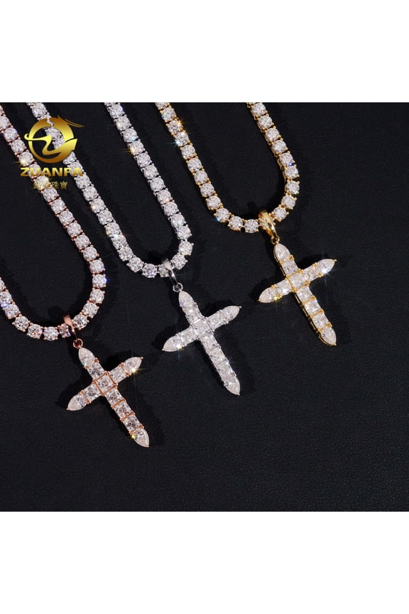 Cross Pendant, S925 Silver, D-Color VVS Moissanite Necklace, Faster Than a Diamond Tester