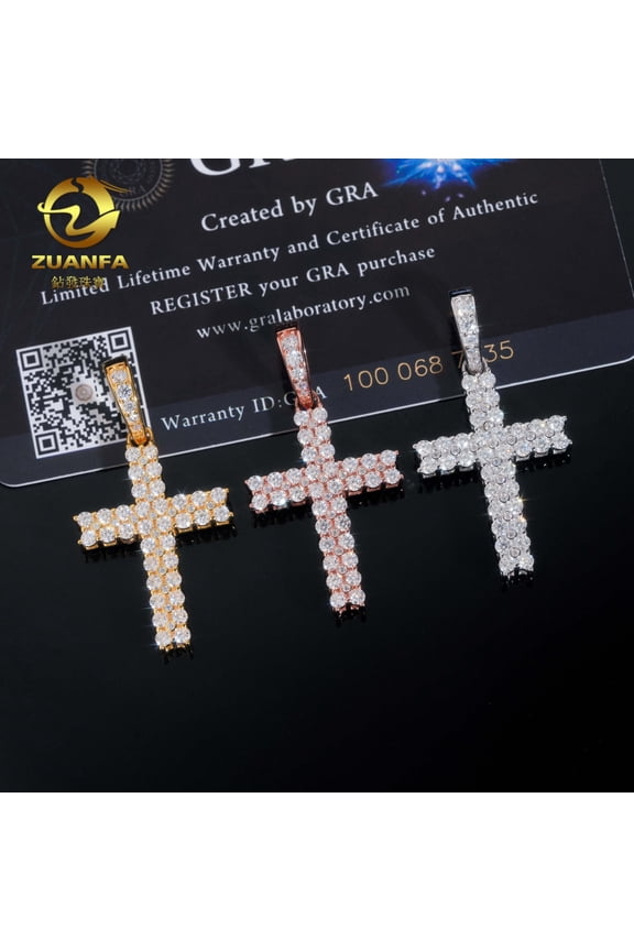 Cross Pendant, S925 Silver, D-Color VVS Moissanite Necklace, Faster Than a Diamond Tester
