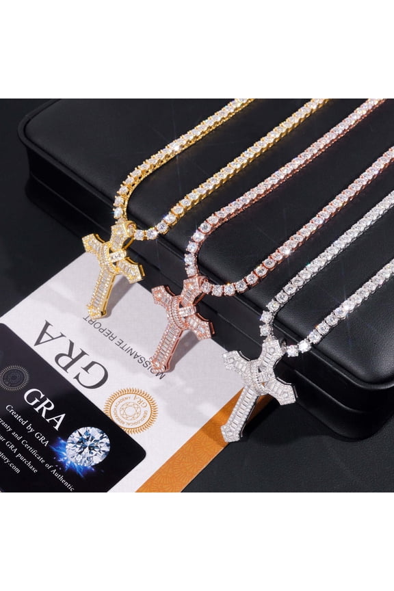 Cross Pendant, S925 Silver, D-Color VVS Moissanite Necklace, Faster Than a Diamond Tester