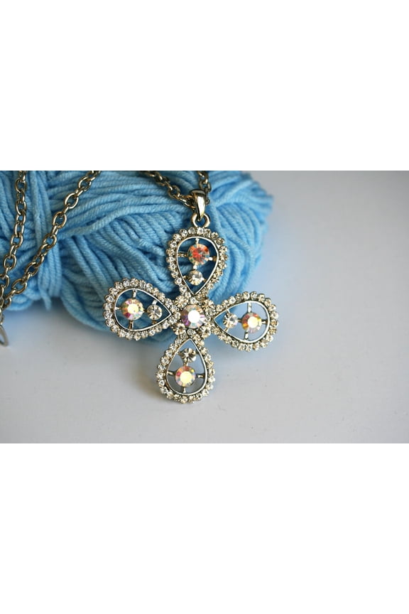 Cross Pendant With aurora aurora Gemstones AB Rainbow Crystal Cross Pendant Women's Necklace