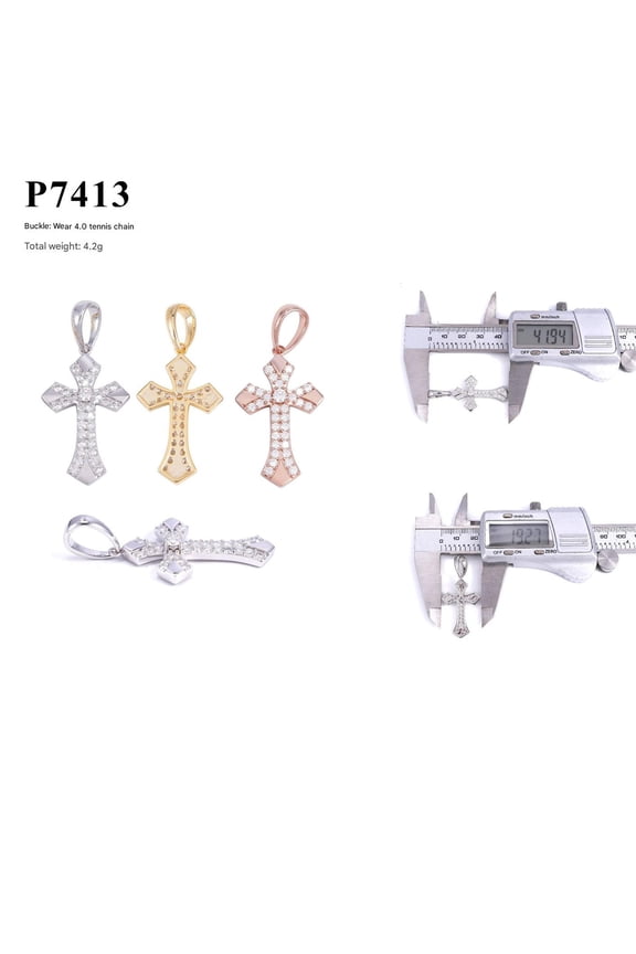 Cross Pendant in S925 Sterling Silver with VVS Moissanite. 8mm tennis chain. Quickly replaces diamond pen.