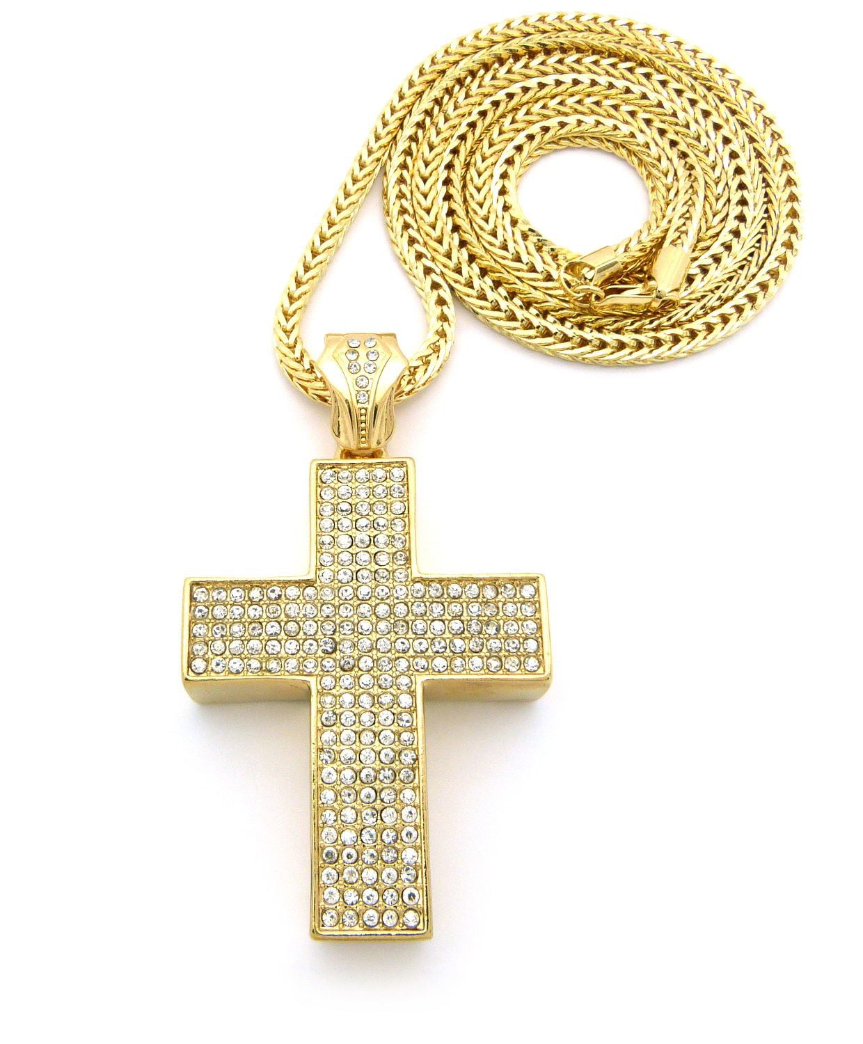 14k Gold INRI Tubular Large Crucifix Slanted-Edge Cross Pendant | Jewelry  America