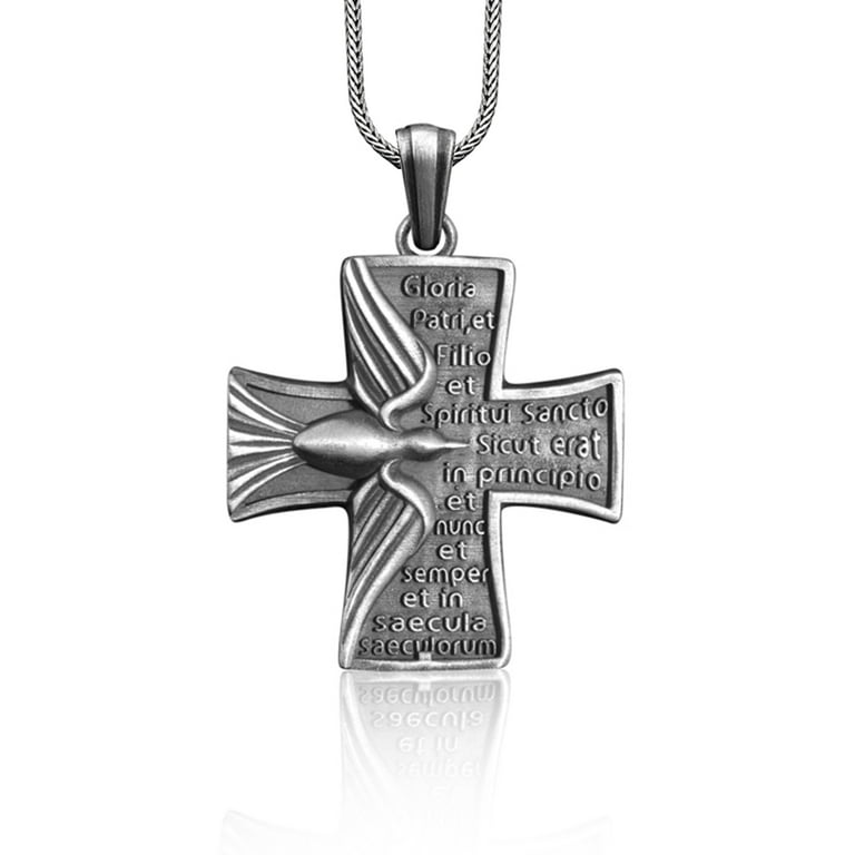 Cross with Dove Oxidized Sterling Silver Pendant, Pendant Only Cross with Dove Oxidized Sterling Silver Pendant, Pendant Only