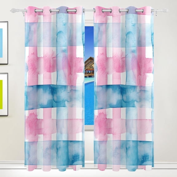 Cross Pink Blue Curtains Black Out 72 Inch Length Curtains for Sliding Glass Doors Bedroom Living Room 2 Pack