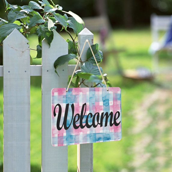 Cross Pink Blue Welcome Sign for Front Door Porch Wreath Door Sign Home ...