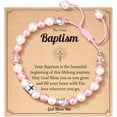 Cross Pink Pearl Adjustable Bracelet for Girls, First Communion