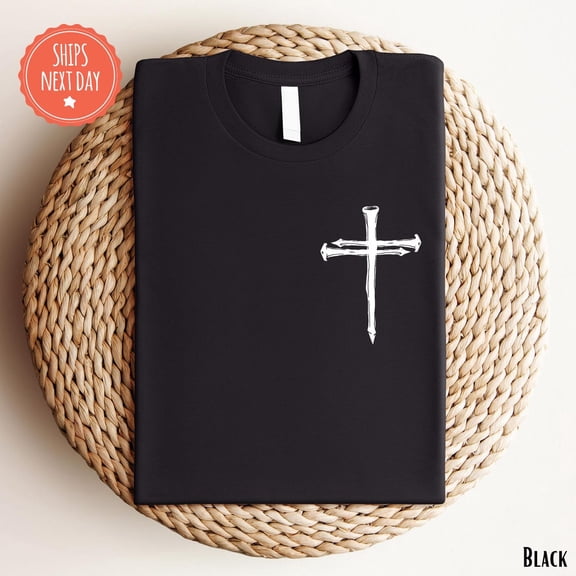 Cross Pocket Shirt - Faith Cross Tshirt - Christian - Faith Shirt - Christian Tee - Nail Cross Tshirt - Religious Tshirt - Church Tee