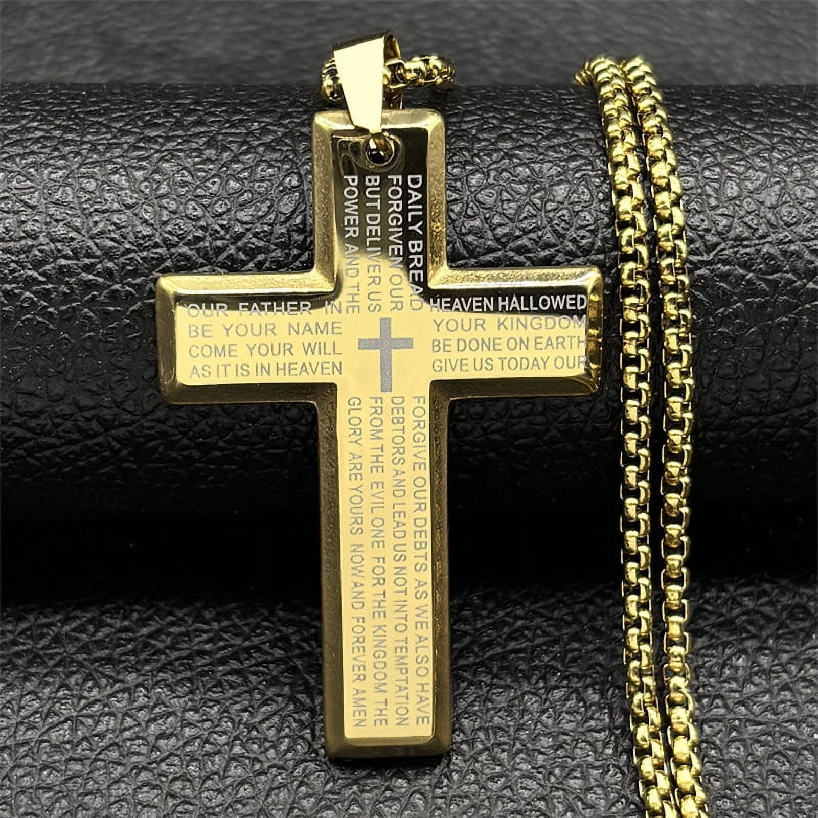 Cross Prayer Bible Christ 14K Yellow Gold Necklace for Women Men Golden ...