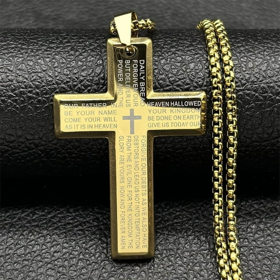 Cross Prayer Bible Christ 14K Yellow Gold Necklace for Women Men Golden Silver Color Religious Male Chain Jewelry Christmas Gift