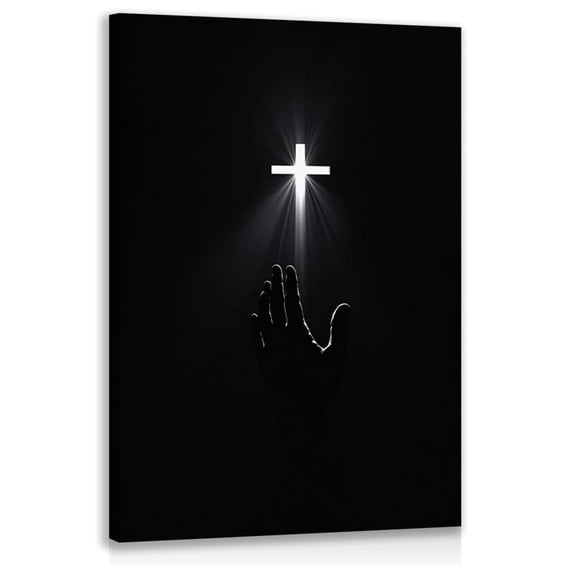 Cross Praying Hand Jesus Framed Canvas Wall Art, Christian Home Decor for Office Living Room Bedroom, Faith Inspirational Religious Wall Decor Gift