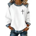 thumbnail image 1 of Cross Print Women's Sweatshirt Long Sleeve Crewneck Loose Fit Spring Basic Pullover Sweater Fall Tops, 1 of 3