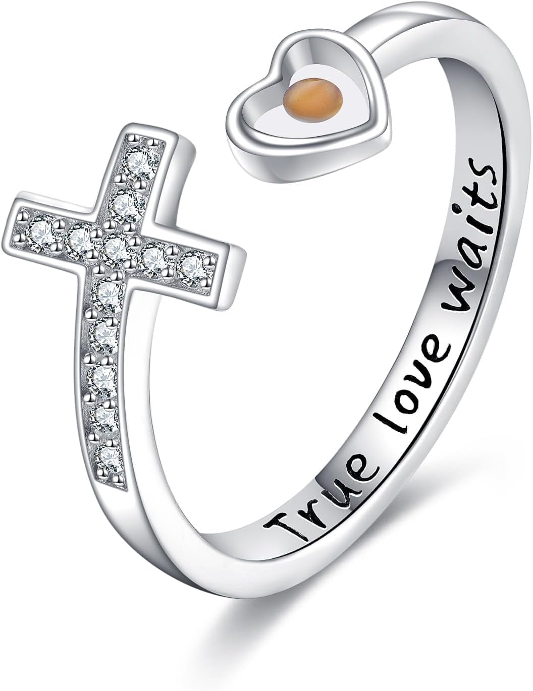 Cross Purity Rings for Women Sterling Silver Adjustable True Love Waits ...