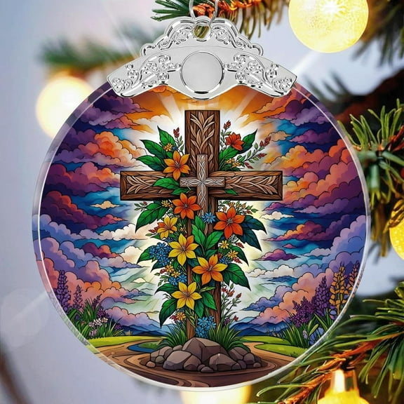 Cross Religious Christmas Ornaments - Crystal Glass with Gift Box, Christian Tree Decorations for Xmas - Holiday Keepsake Gift Exchange Ideas
