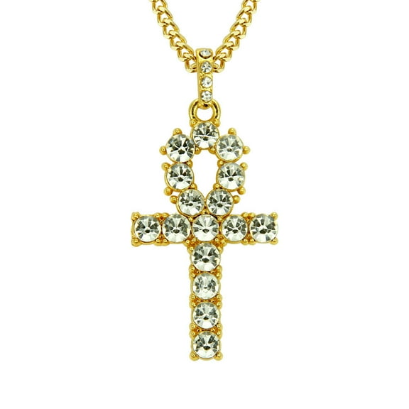 Cross Rheinstone Necklace Fashion Sideway 14K Yellow Gold Pendant Neckchain For Women Men Religious Good Wish Power Jewelry Gifts
