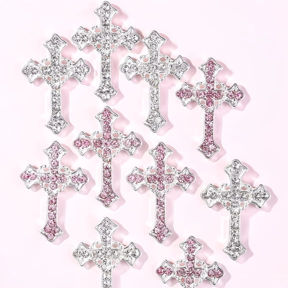 Cross Rhinestone Nail Charms - 10Pcs 3D Alloy Metal Nail Art Accessories for DIY Nail Designs, Compatible with Friday
