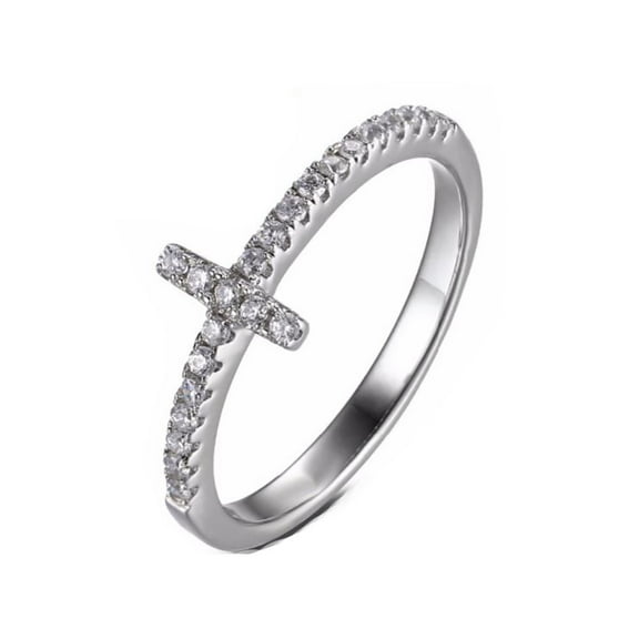 Cross Ring Religion Women Sterling Silver Cubic Zirconia Ginger Lyne Collection
