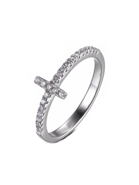 Cross Ring Religion Women Sterling Silver Cubic Zirconia Ginger Lyne Collection