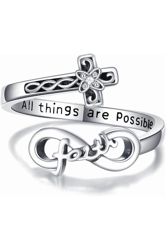 Cross Ring S925 Sterling Silver Infinity Faith Ring Adjustable Infinity Faith Cross Wrap Ring Christian Jewelry Gift for Women