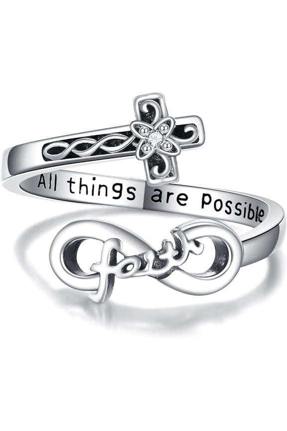 Cross Ring S925 Sterling Silver Infinity Faith Ring Adjustable Infinity Faith Cross Wrap Ring Christian Jewelry Gift for Women