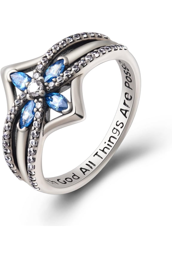 Cross Ring Vintage Tone Sterling Silver With God All Things Are Possible CZ Band Rings Size 6-10