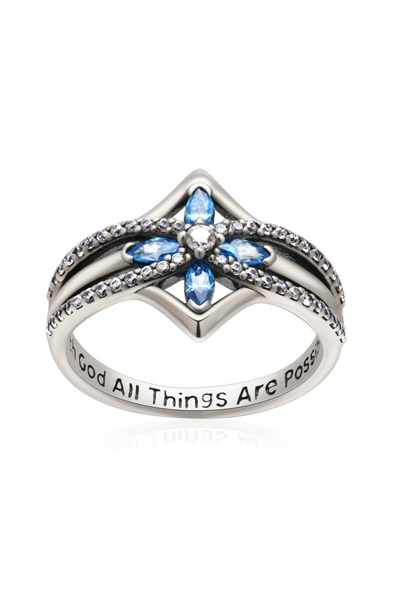 Cross Ring Vintage Tone Sterling Silver With God All Things Are Possible CZ Band Rings