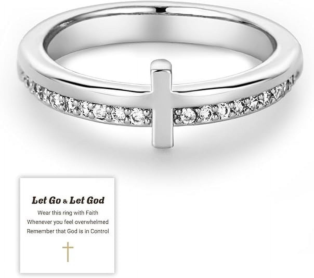 Cross Ring for Women Non Tarnish Cubic Zirconia Purity Ring for Christian Engrave Let Go Let God Dainty Trendy Religious Pray Ring Walmart