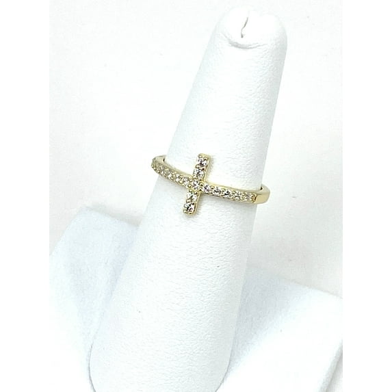 Cross Ring of Sterling Silver 925 Gold-Plated Beaded