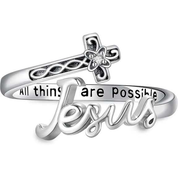 Cross Rings for Women 925 Sterling Silver Jesus Cross Ring Jesus Faith over Fear Hope Spoon Rings Christian Religion Jewellery for Women Daughter Friend